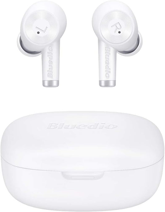 Bluedio Mini Wireless Earbuds: 40Hrs Playtime, Wireless Charging, White