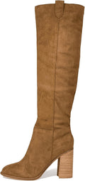 Erocalli Suede Knee-High Boots - Chunky Block High Heel Slouch