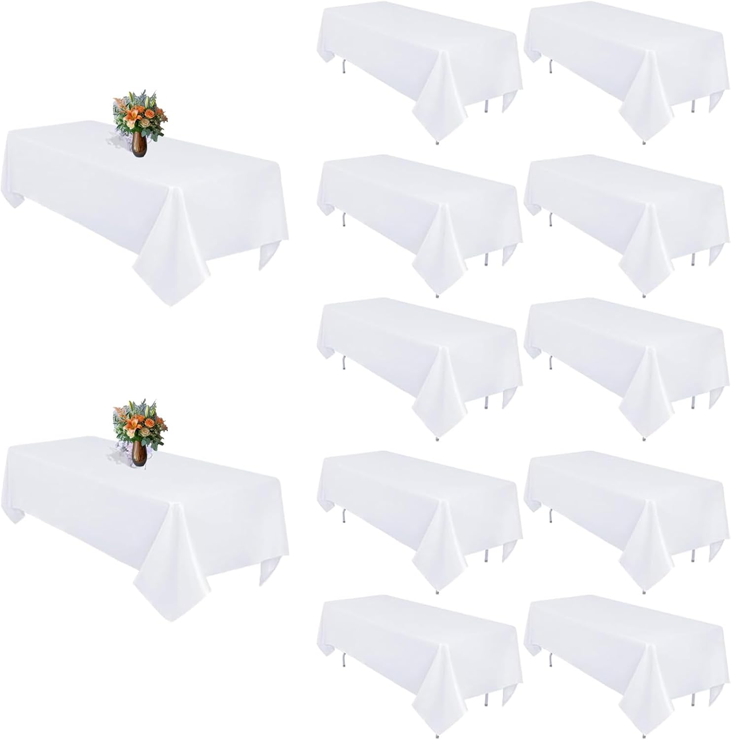 White Tablecloth for 6-8Ft Rectangle Tables - 12 Pack Durable