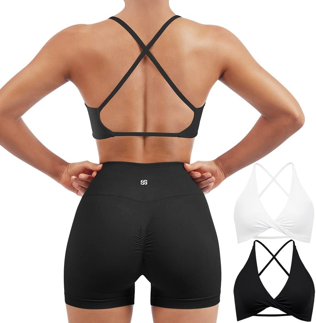 SUUKSESS Women Strappy Sports Bra Set - Open Back for Ultimate Comfort