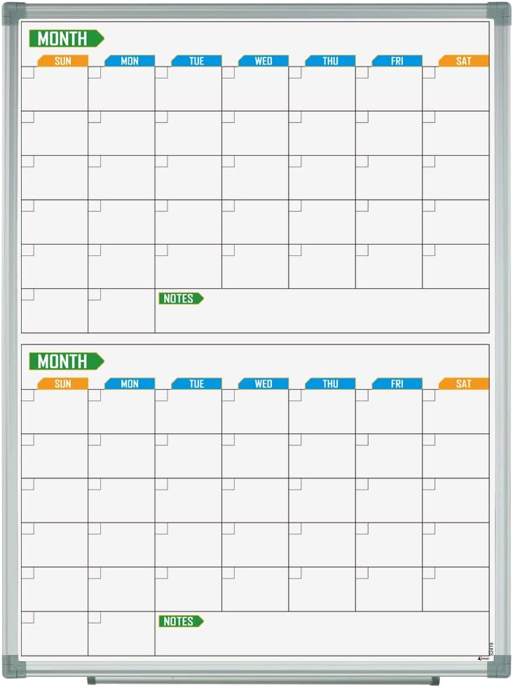 Lockways 2 Monthly Dry-Erase Calendar Whiteboard for Planning