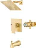 Airuida Shower Faucet Set with Tub Spout - Brushed Gold Rainhead