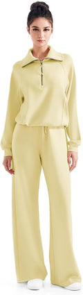 Women 2 Piece Modal Lounge Set Half Zip Sweatshirt and Wide Leg Pant
