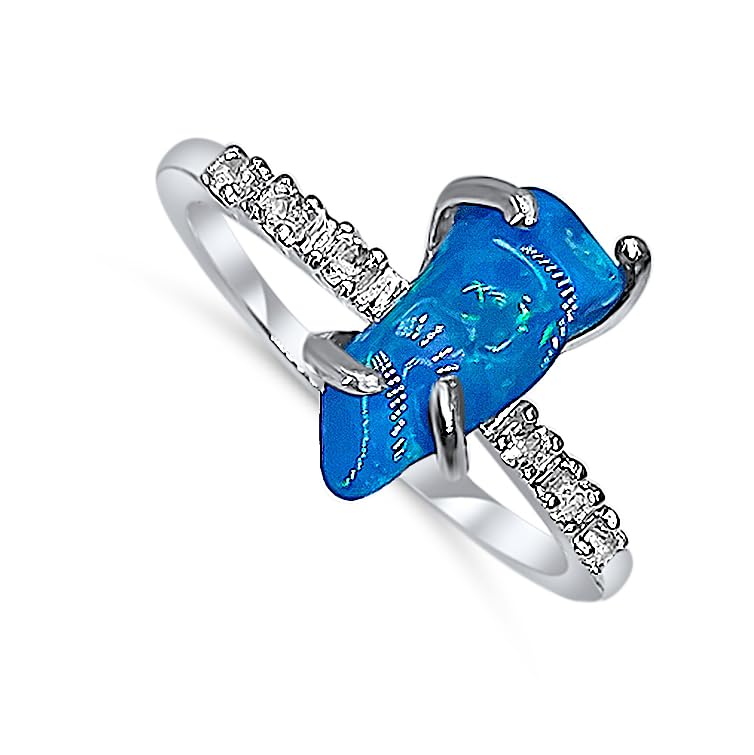 Real Raw Blue Opal Dainty Ring for Birthstone Gift Ideas