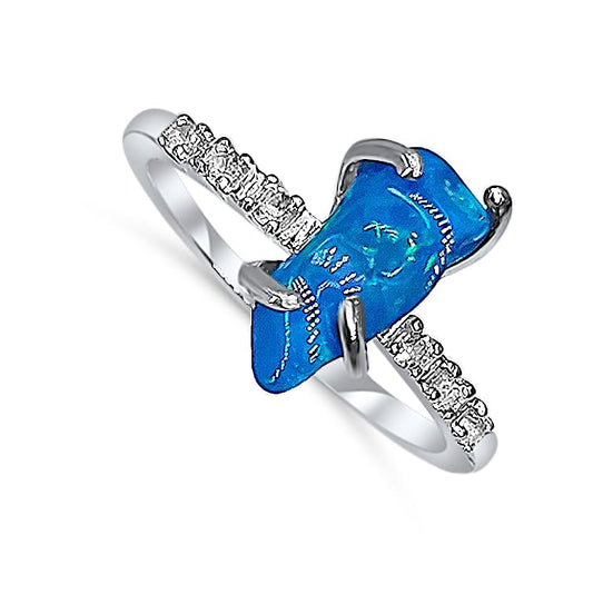 Real Raw Blue Opal Dainty Ring for Birthstone Gift Ideas