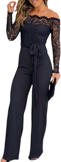 Chic Off-Shoulder Jumpsuit for Women with Lace Trim Elegance