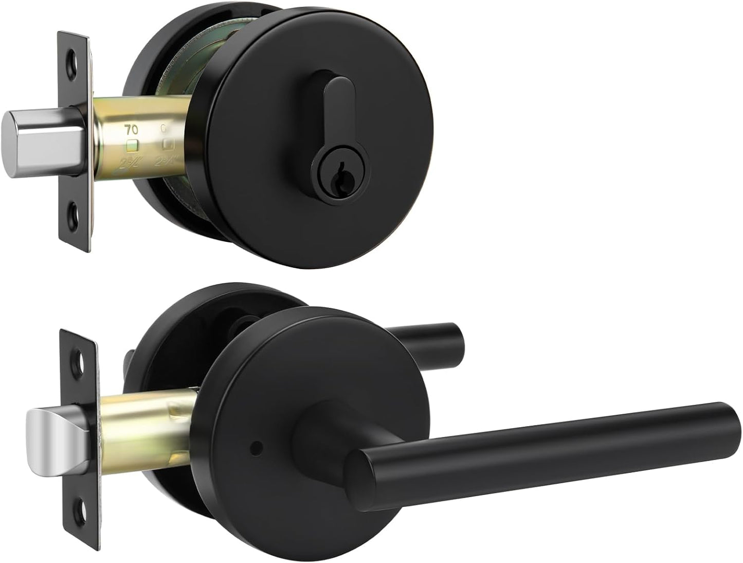Goldenwarm Black Door Handle Set with Deadbolt for Security