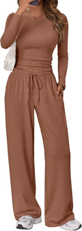 Trendy Queen Womens 2-Piece Lounge Set - Spandex Blend Crop Top & Wide