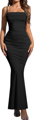 EYNMIN Women's Bodycon Maxi Dress Spaghetti Strap Sleeveless - Elegant