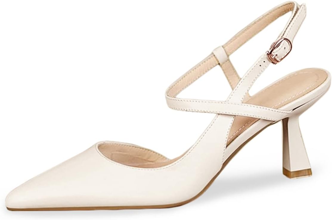 Womens Low Kitten Heel Closed Pointed Toe Slingback Pumps Shoes