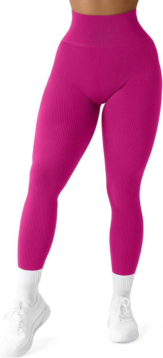 Ribbed Seamless Leggings for Women - High Waisted Workout Pants