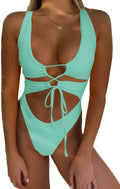 Women's Sexy Cutout Lace Up Backless High Cut Monokini - Flattering