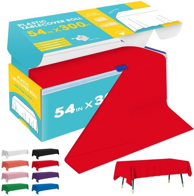 Red Plastic Table Cover Roll for Easy Custom Size Table Cloth