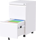 White 2 Drawer File Cabinet with Lock - Mobile Under Desk Filing