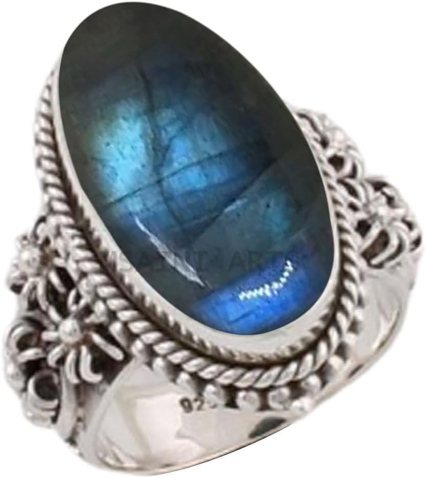 Solid 925 Sterling Silver Ring with Natural Blue Copper Turquoise