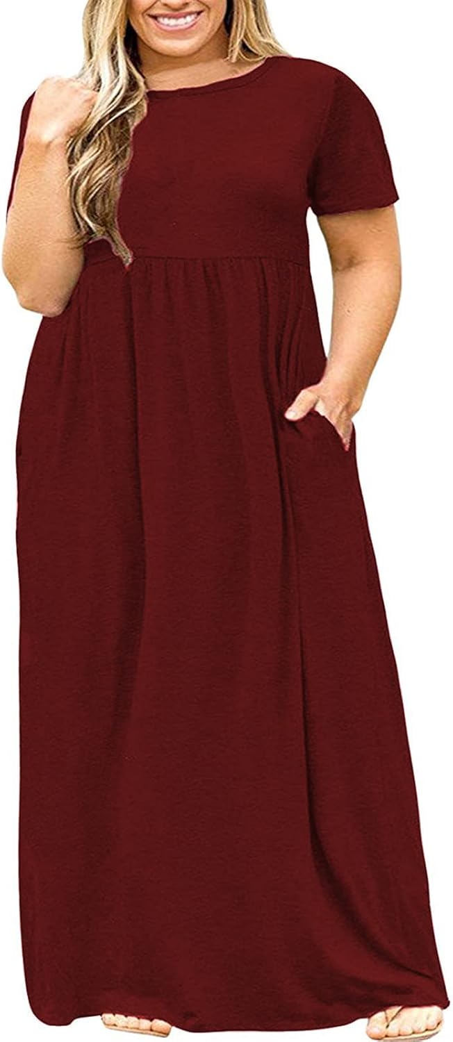 Kancystore Women's Plus Size Maxi Dress with Pockets for Summer