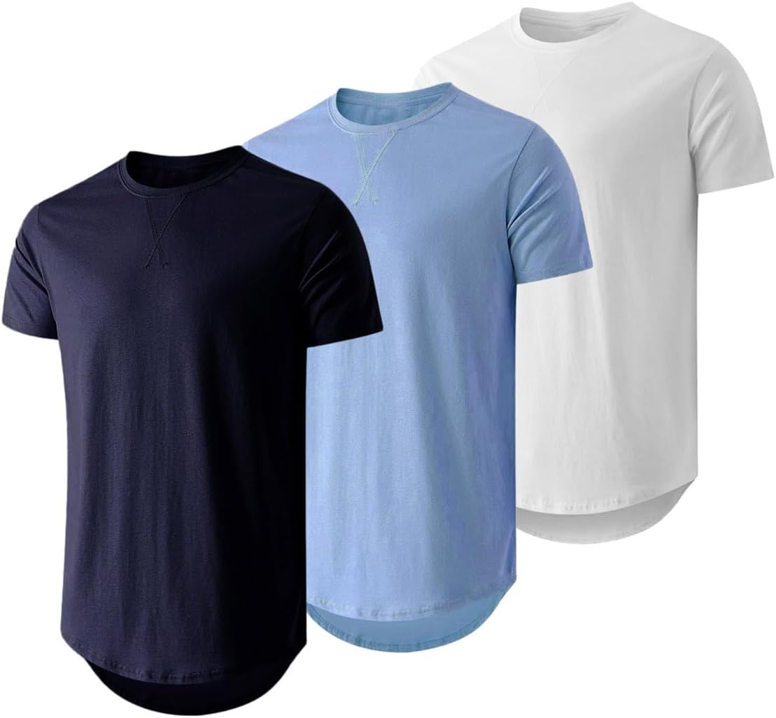 JMIERR Mens 3 Pack Cotton Hipster Longline Crewneck T-Shirts
