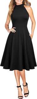 WOOSEA Womens Halter Neck A-Line Bodycon Cocktail Dress - Flattering