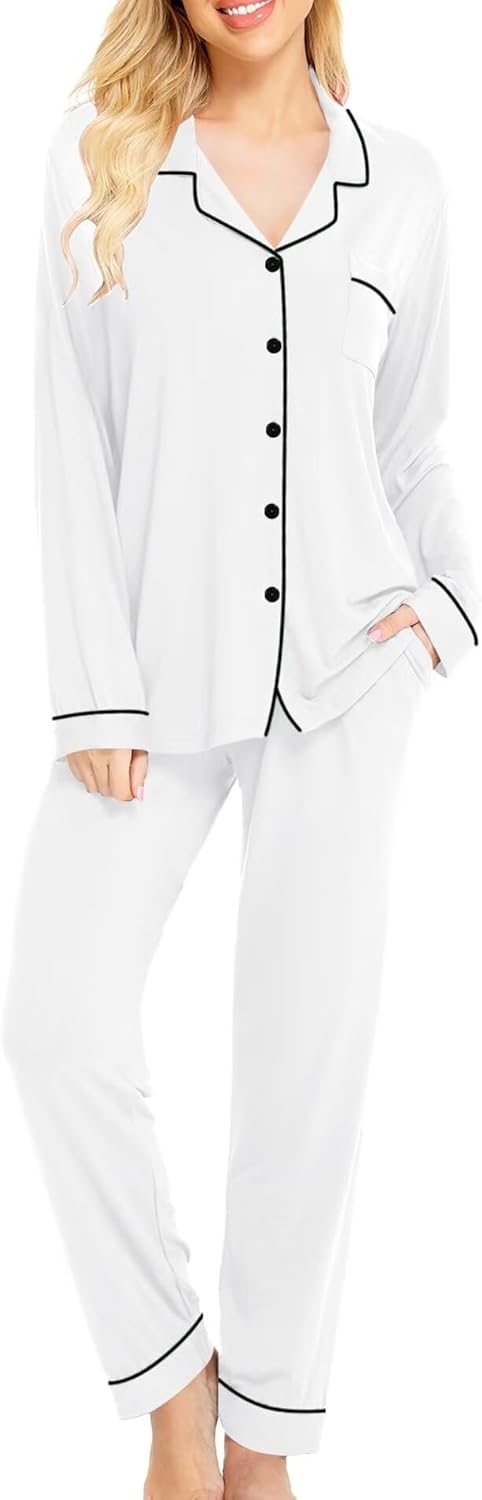 SWOMOG Womens Pajamas Set Long Sleeve Sleepwear Soft Cotton PJs