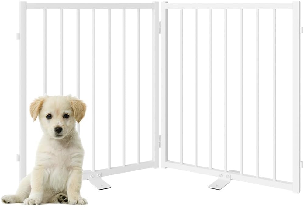 Full Metal Freestanding Dog Gate with Door for Indoor & Outdoor