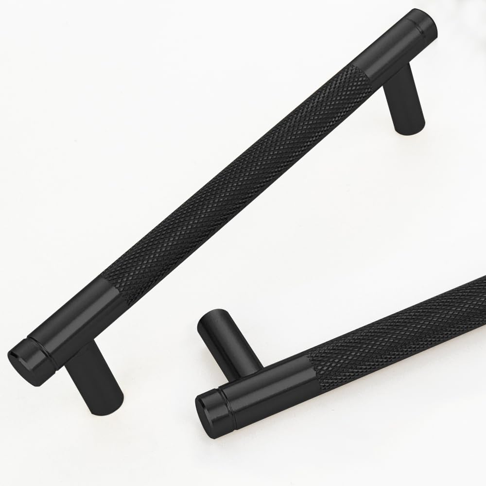 12 Pack 5 Inch Black Knurled Cabinet Handles for Modern Homes