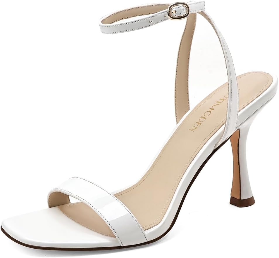 Women's Open Square Toe Sandals with Ankle Strap and Heels