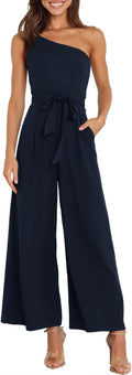 Women One-Shoulder Jumpsuit - Flattering Wide Leg Romper
