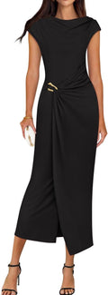 Women's Mock Neck Bodycon Midi Dress - Elegant Cap Sleeve Fit