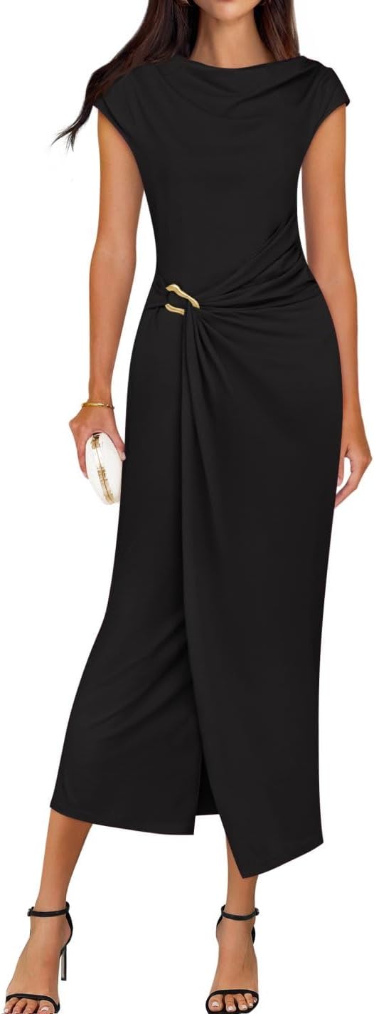 Elegant Bodycon Midi Dress for Women - Summer Mock Neck Style