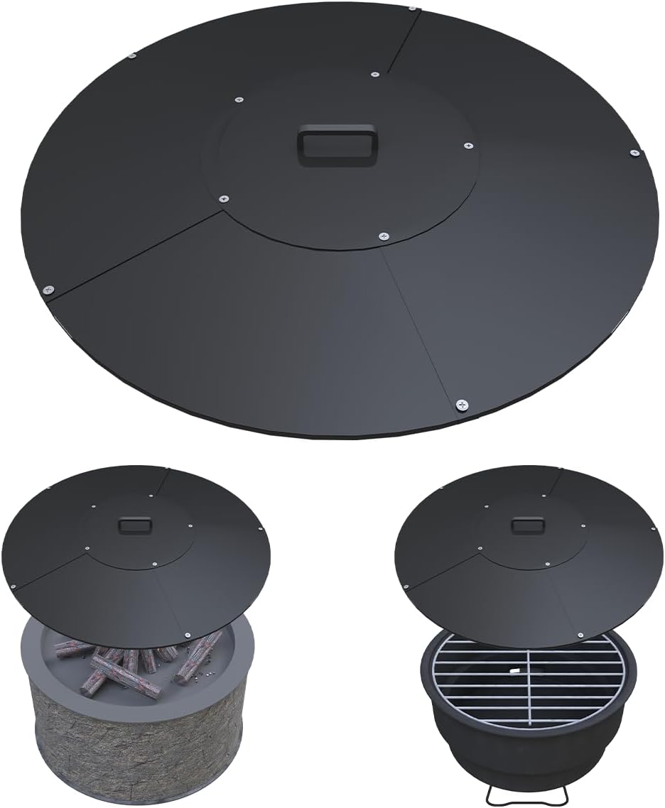 Round Fire Pit Lid 20in Metal Cover for Bonfire Pits and Tables