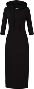 Women's Cotton Blend Pullover Maxi Hoodie Dress - Casual Pocket