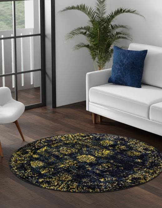 Unique Loom Sofia Collection Area Rug - Casino in Navy Blue/Yellow