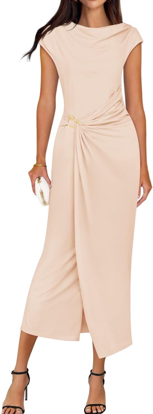 ZESICA Women's Summer Mock Neck Bodycon Midi Dress for Parties
