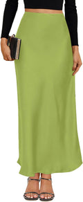 VividMosaic Satin High Waisted Maxi Skirt for Women in Spring