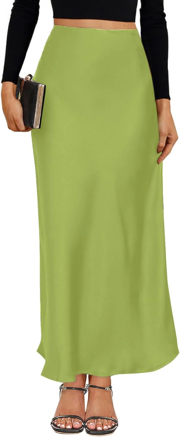 VividMosaic Satin High Waisted Maxi Skirt for Women in Spring