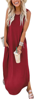 Women Casual Loose Sundress Sleeveless Split Maxi Beach Dress