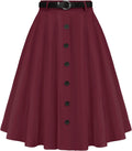 Women's Vintage Stretch High Waist A-Line Midi Skirt with Pockets