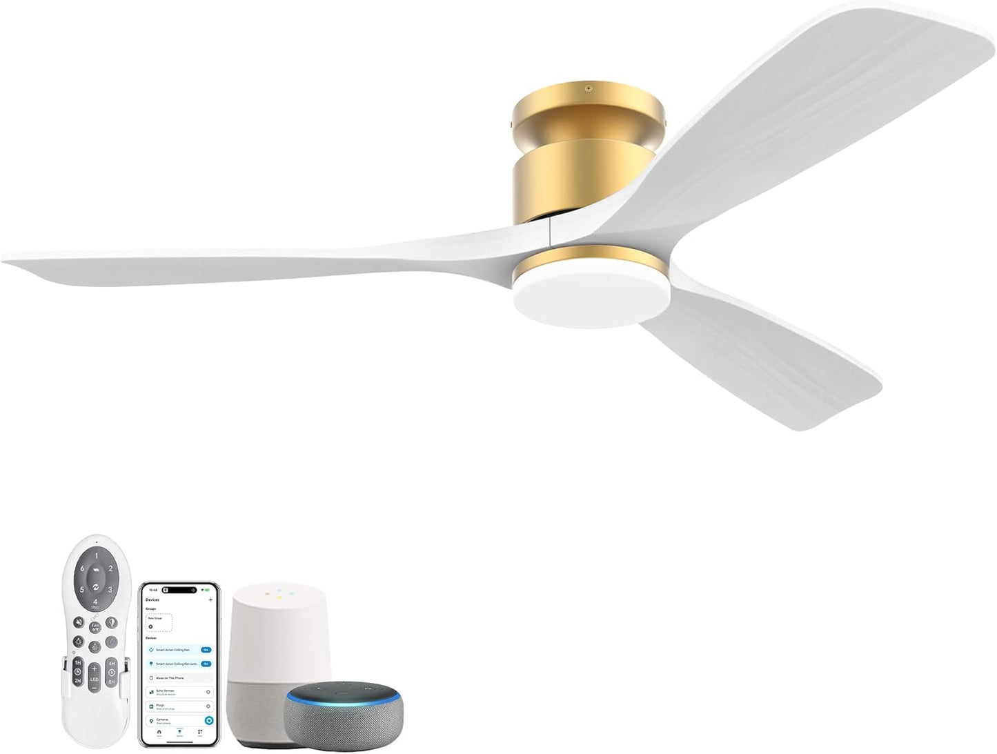 52 Inch Smart Low Profile Ceiling Fan with Lights and Remote