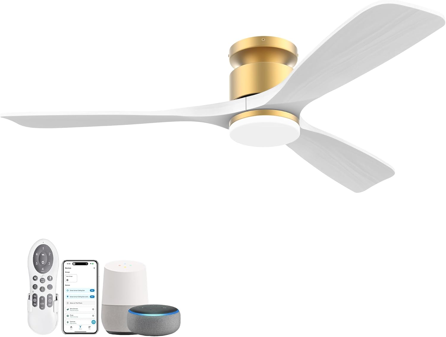 52 Inch Smart Low Profile Ceiling Fan with Lights and Remote