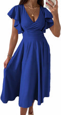 Dokotoo V Neck Elegant Party Dress - Flattering Midi Skater Dress