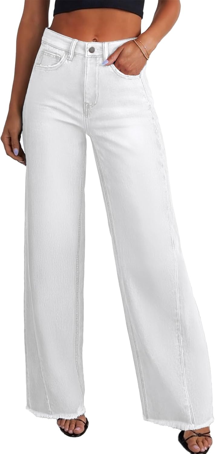 Wide Leg High Waisted Raw Hem Jeans for Women - Stylish Denim