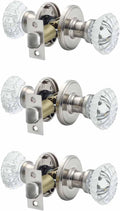 Cielsa Dawn Glass Door Knobs Interior with Lock - Satin Nickel Privacy