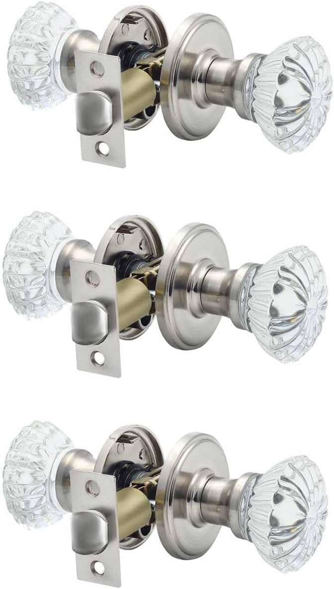 Cielsa Dawn Glass Door Knobs with Lock - Satin Nickel Elegance