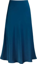 Women's Satin High Waist A-Line Midi Skirt - Flattering Everyday Style
