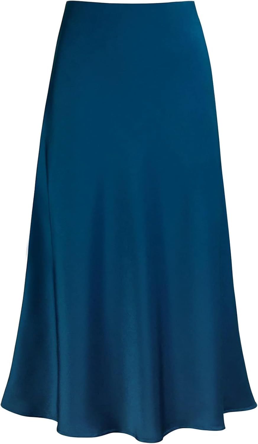 Women's Satin High Waist Flared Casual A Line Midi Skirt