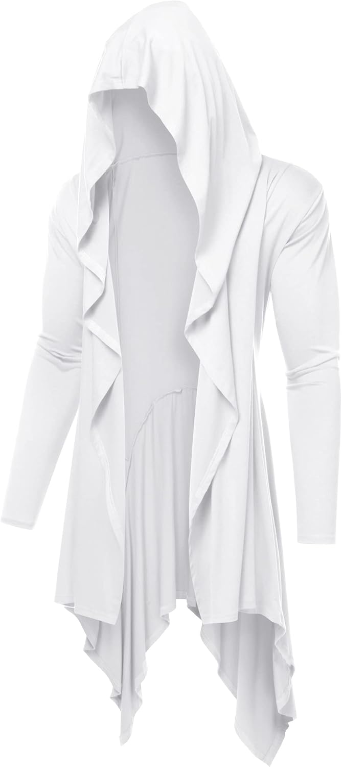 Stylish Long Hooded Cardigan with Ruffle Shawl Collar Design