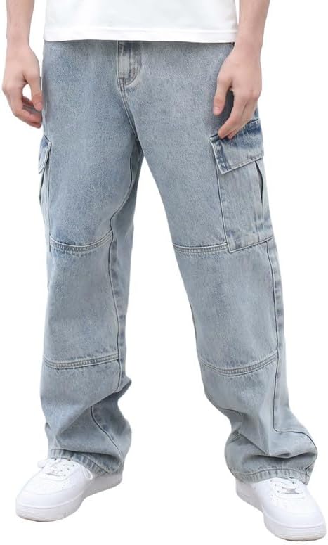 Mens Baggy Cargo Jeans Wide Leg Hip Hop Style for Comfort