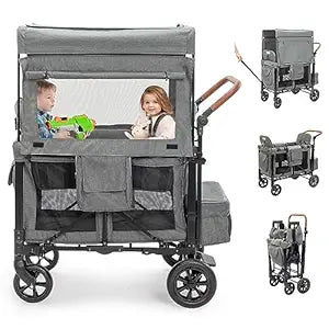 Ktaxon 2 in1 Double Stroller Wagon for Kids with Canopy