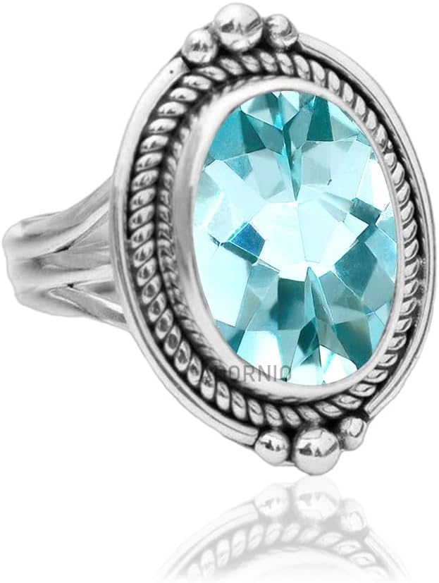 925 Sterling Silver Ring with Natural Aquamarine Gemstone