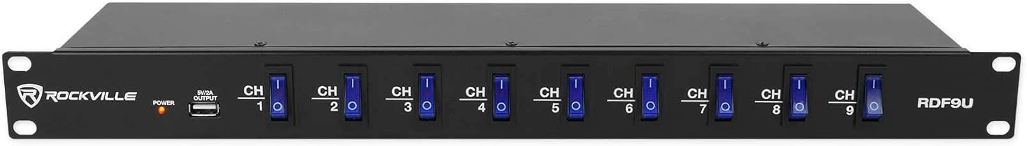 Rockville RDF9U Rack Mount Power Supply Strip with USB Charging